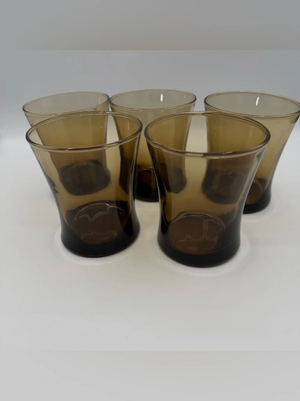 Vintage Smokey Amber Brown Glass Tumblers 10 oz Juice Rocks Glasses. Set of 5